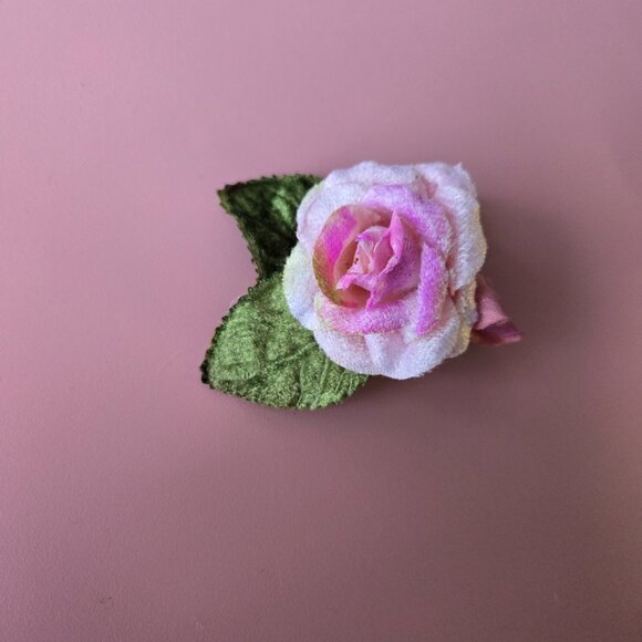Pink Velvet Rose Hair Clip | Romantic Hair Accessory - Picture 3 of 8